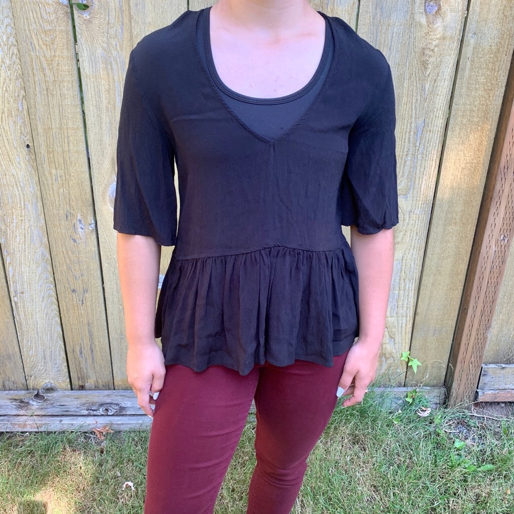 BP Black Flowy Poet Style Blouse Shirt 3/4 arm SIZE XS EUC